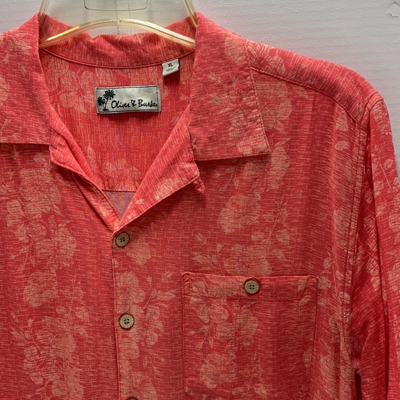 Oliver & Burke Men's Hawaiian Shirt Orange Floral - XL - Picture 3 of 4